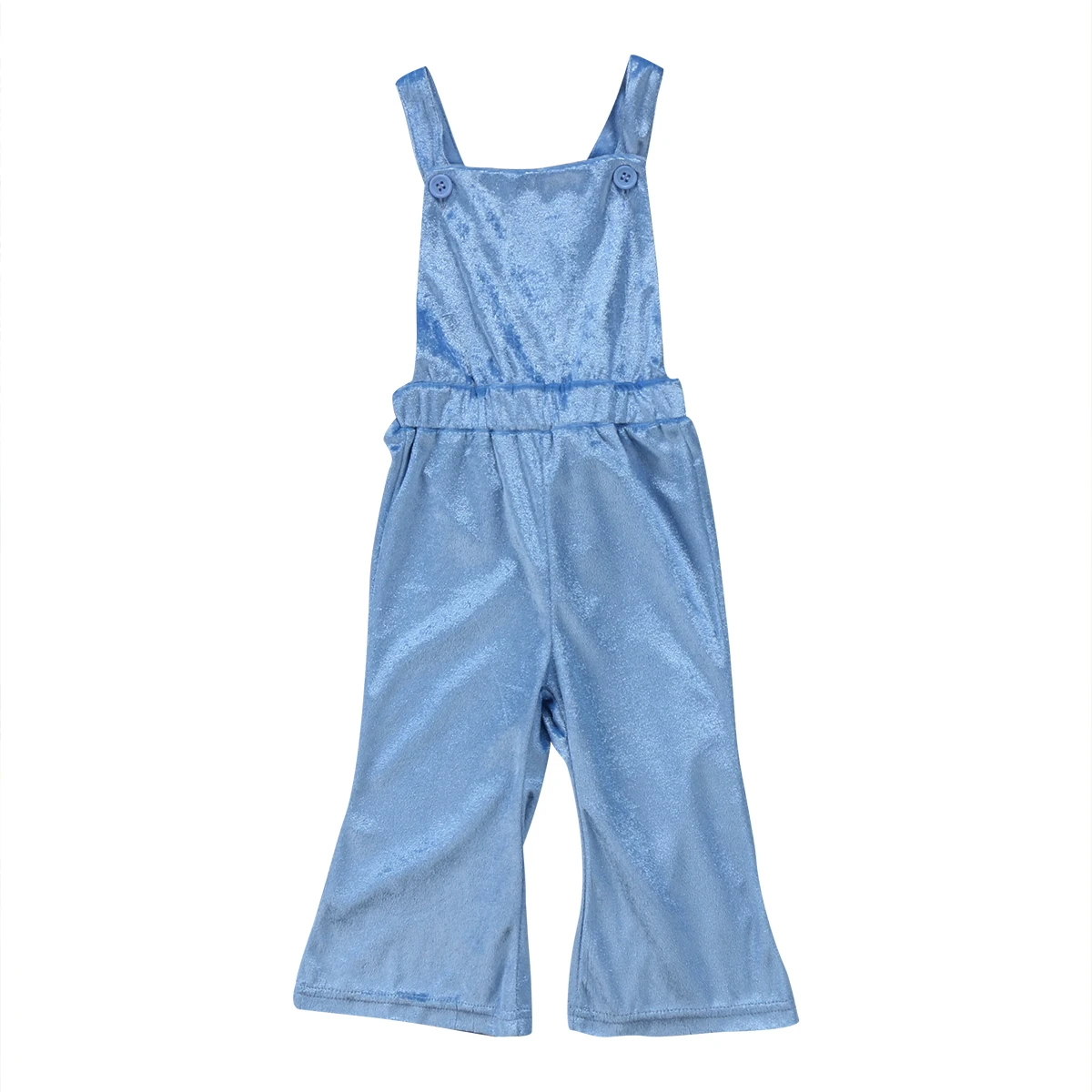 Изысканные однотонные шелковые Комбинезоны для маленьких девочек; комбинезон; расклешенные комбинезоны; одежда - Цвет: Синий