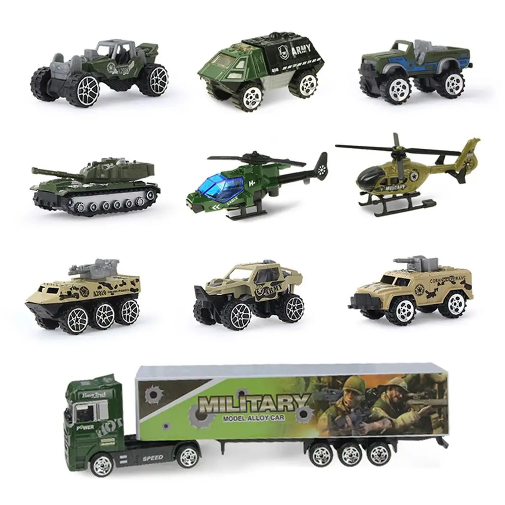 

11pcs Mini Cars Vehicles Model Toys Carry Function Diecast Alloy Mold Pull Back Kids Gifts Alloy Military Truck With Ejection
