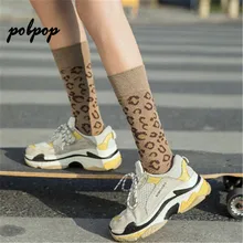 Сетчатые красные женские носки с леопардовым принтом уличная стильная модная трендовая хлопковая эластичная Весенняя и осенняя одежда