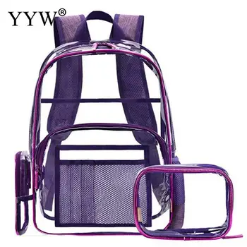 

Women Pvc Backpack 2pcs/Set Girl Shoulder School Backpack Female Transparent Travel Bag 2019 Summer Hot Sale Large Capacity