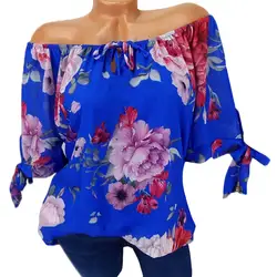 Блузка женская плюс размер женские топы и блузки Boho Цветочный принт футболка с открытыми плечами Топы Блузки Женская 2019 одежда Femme Топы