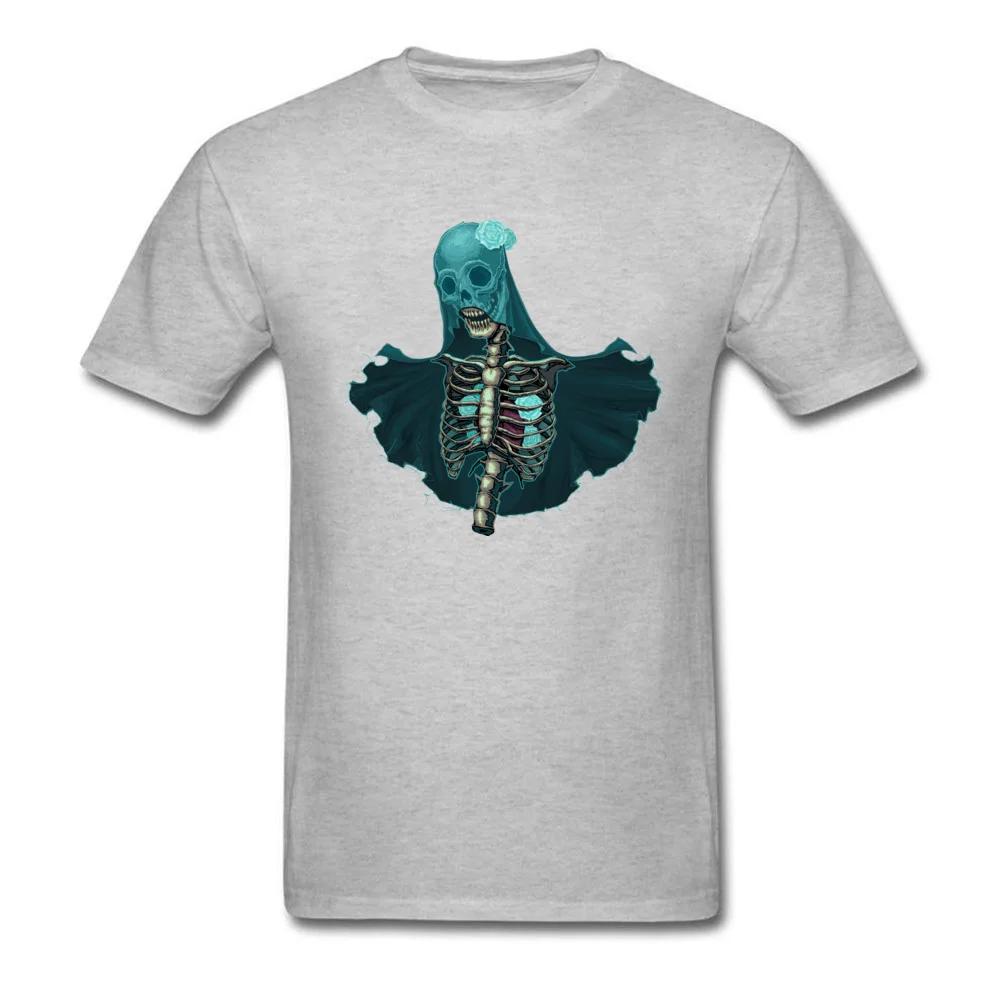 2018 New Fashion Male Tshirts cosie Unique Tops & Tees Pure Cotton Short Sleeve Simple Style Tops T Shirt Round Neck Skeleton with veil and white roses grey