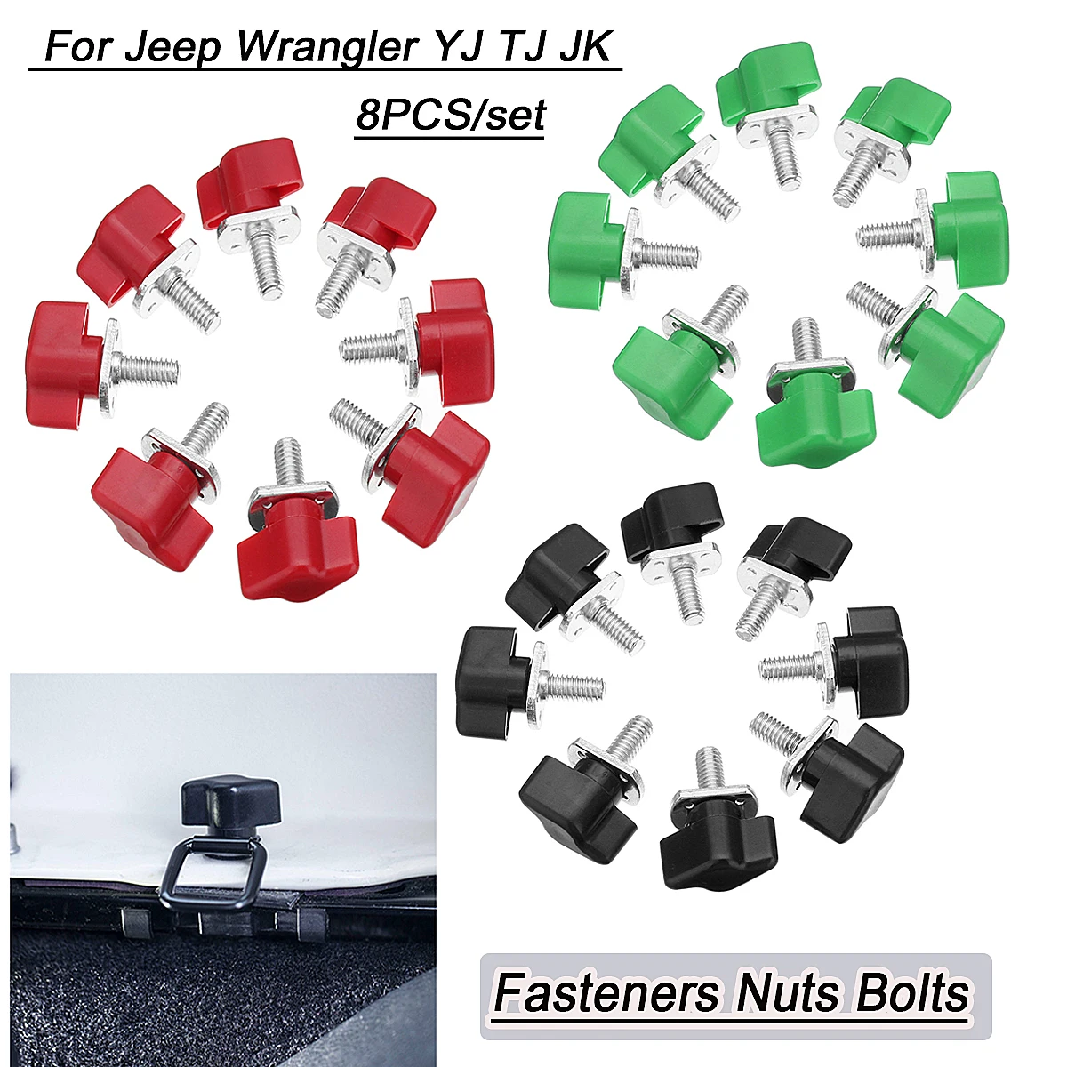 8pcs/set Tee Knobs Screw Nut Kits for Jeep for Wrangler Hard Top