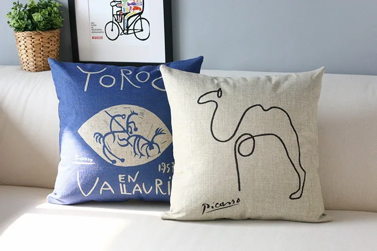 Современная Художественная простая синяя Подушка, эскиз Пикассо, подушка, наволочка, диванная подушка, домашние декоративные подушки