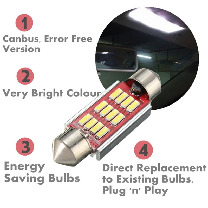 10 шт./лот 36 мм 39 мм 42 мм светодиодный плафон 12 Светодиодный s 4014 SMD Canbus лампочка для салона автомобиля C10W гирлянда ошибок Doom светодиодный