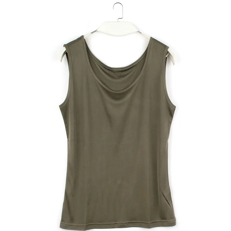 Senhora o Pescoço Tanque sem Mangas Camisa de Fundo Tanques Femininos Puro Seda Malha Branco Verde Preto Tamanho m l xl Xxl 100% 16 Moda Feminina