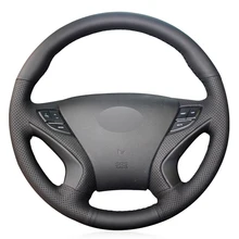 Черный PU искусственная кожа DIY Ручная сшитая крышка рулевого колеса автомобиля для hyundai Sonata 8 2011 2012 2013