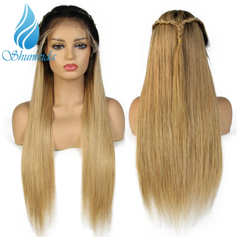 

SHD Ombre Color Human Hair Wigs For Women Brazilian Straight Remy Hair 150 density Lace Wigs With Baby Hair Bleached Knots