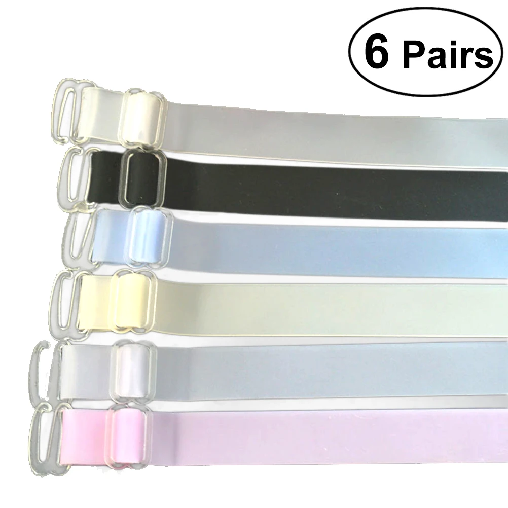 6Pairs/pack 1.0cm Colorful Adjustable Invisible Clear Elastic Bra Straps Replacement Non Slip
