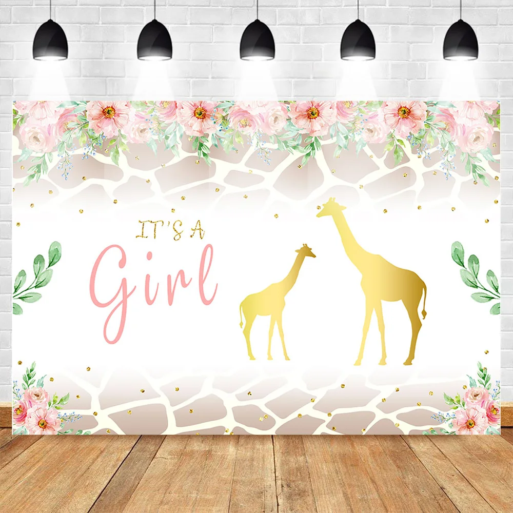 MOCSICKAIt's a Girl Baby Shower фон для фотографии животных золотой Жираф цветы