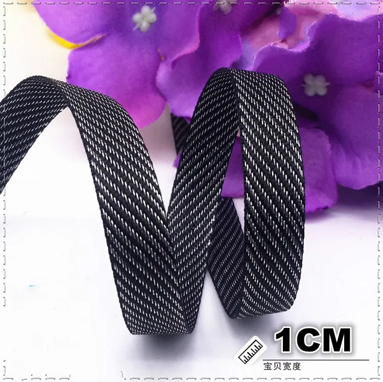 New 1cm Black Twill Garment Bag Silver Polyester Ribbon Belt DIY