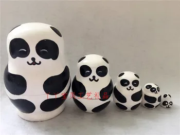 

Matryoshka Panda 5 In 1 Wooden Russian Hand Painted Nesting Dolls Cartoon Handmade Souvenirs Toys board game for Kids Xmas Gift
