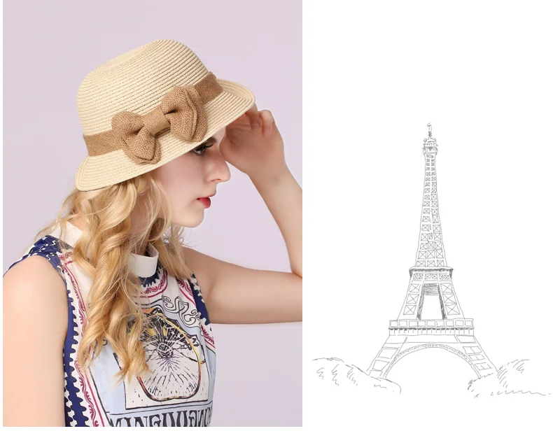 2018 New Female British Straw Sun Hat Summer Sun Cap with Bow Foldable Female Outside Hat  B-3145