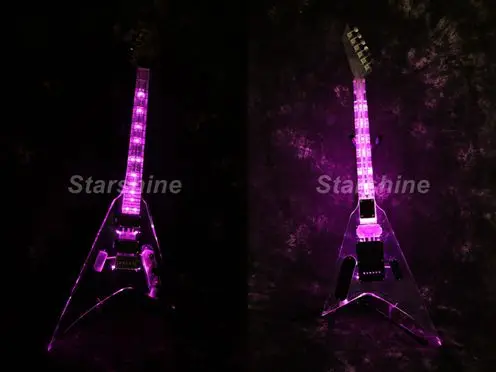 

Starshine LED Light Electric Guitar DKL-FLP Full Acrylic Body& Neck Purple LED Light ,Crystal Electric Guitar Pull/Push Switch