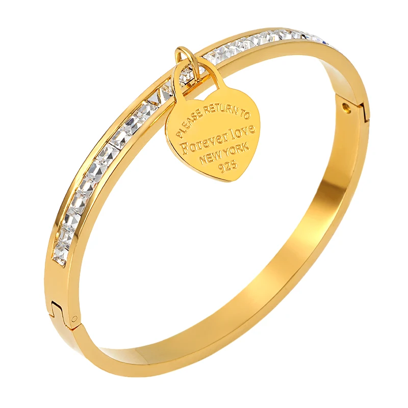 

Trendy Stainless Steel CZ Lover's Bracelets Bangles for Women Crystal Gold Plating Cuff Wristband Trendy Female Girl Jewelry