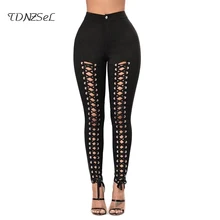 2018 Sexy High Waist Hollow Out Pencil Pants Black Skinny Cross Bandage Trousersn Women Ankle-Length Hole Leggings Party Club 2018 Sexy High Waist Hollow Out Pencil Pants Black Skinny Cross Bandage Trousersn Women Ankle-Length Hole Leggings Party Club