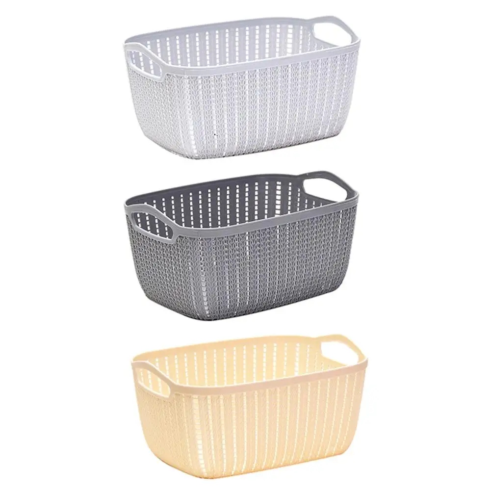 

Plastic Rectangular Storage Basket With Handle Portable Rattan Paper Pen Debris Storage Bucket Home Decoration Gift Cosmetic