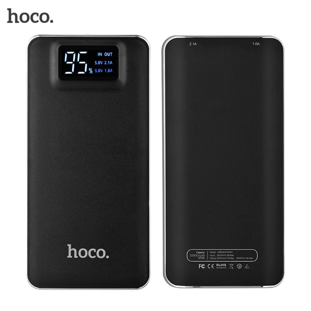 

10000mAh HOCO Large Capacity Ultra-thin Power Bank Mobile Powerbank Fast Charger With LED Flashlight External Battery Pack LCD
