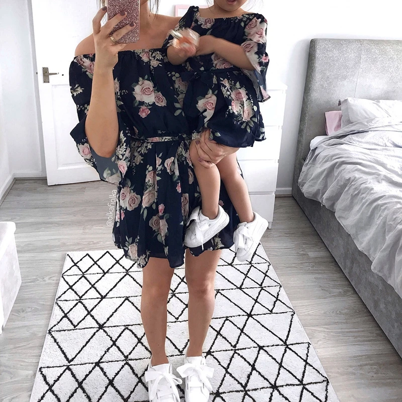 Shujin The Of Family костюм для мамы платье с открытыми плечами девочек женщин Boho