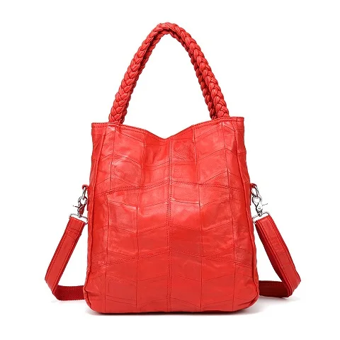 Горячая Распродажа, модная винтажная сумка, Ретро стиль, овчина, прошитая кожа, тканые, на запястье, повседневная женская сумка через плечо, сумка для покупок - Цвет: Красный