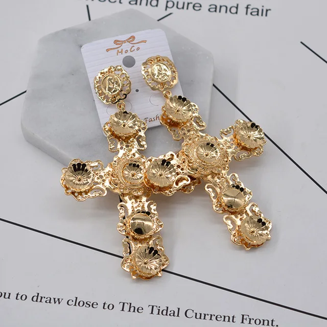 Free Shipping Baroque Jewelry Bridal Large Gold Cross Drop Earrings Free Shipping Baroque Jewelry Bridal Large Gold Cross Drop Earrings For Women Brand Pearl Crystal Dangle
