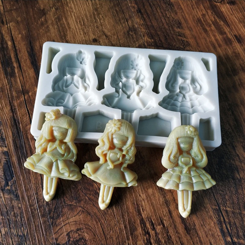 

New chocolate resin fondant mold 3PCS Pretty Princess Dress Little Girl Silicone Mould