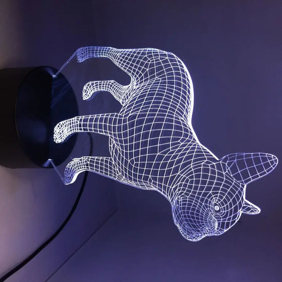 Французский бульдог 3D Настольный светильник светодиодный Красочные собака Ночная подарок на день рождения для детей USB сна освещения украшения дома с 7 цветов
