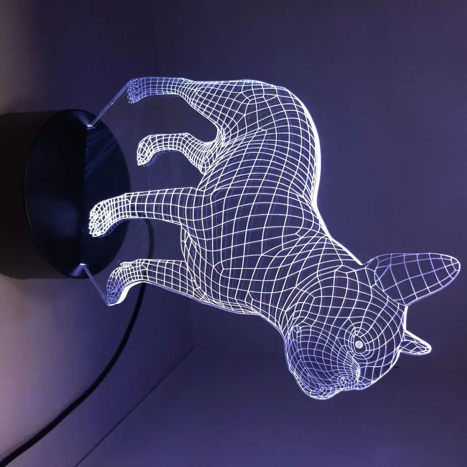 Французский бульдог 3D Настольный светильник светодиодный Красочные собака