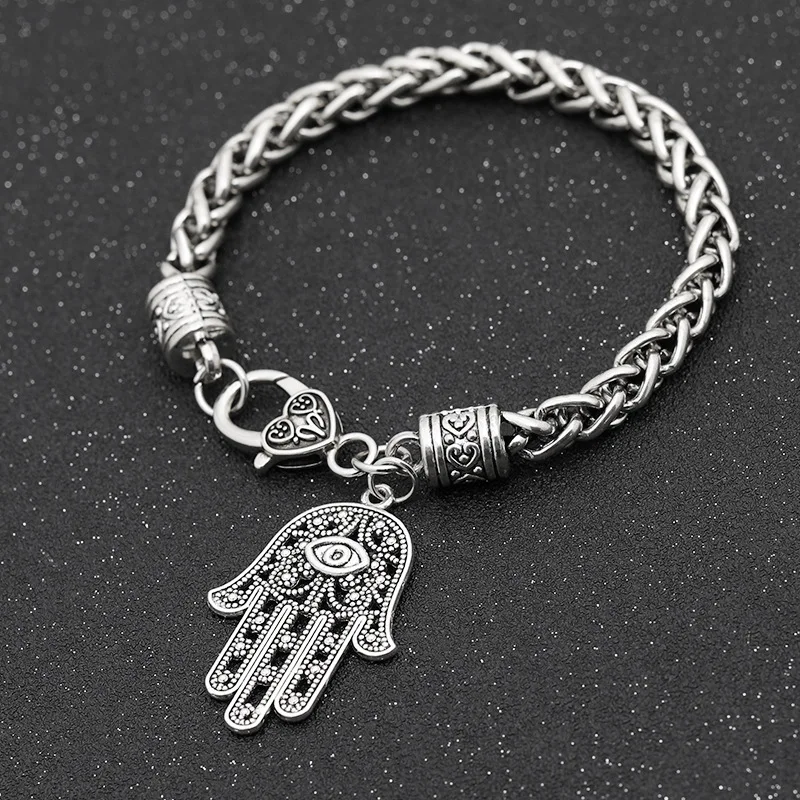 Модный ручной браслет Hamsa Fatima сглаза Пальма античный серебряный цвет сплав
