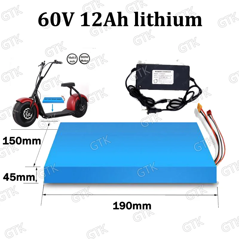 

GTK 60V 12Ah Battery pack Lithium-ion for two Wheel Foldable citycoco electric scooter 600w 900w motor Replacement + charger