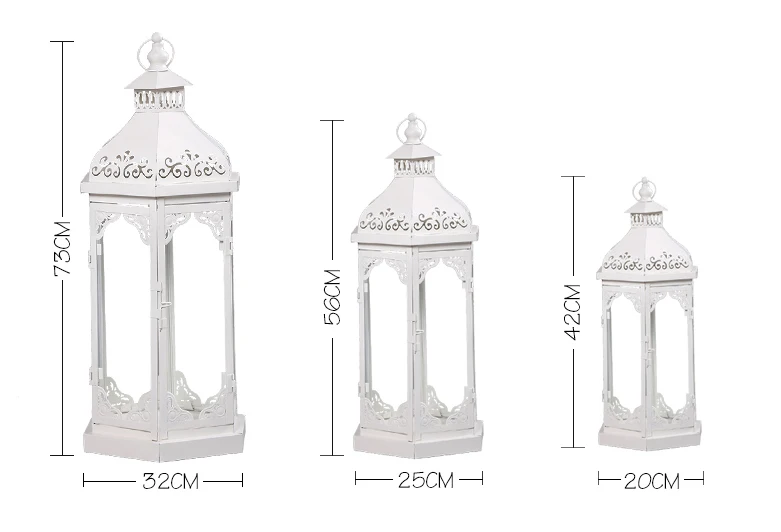 Европейская кованая большая полая Напольная Лампа с защитой от ветра подсвечник свадебный отель домашний сад мягкие украшения - Цвет: SML SET