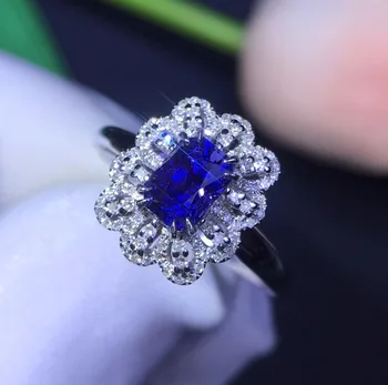 

Fine Jewelry Real 18K White Gold 100% Natural 1.04ct Blue Sapphire Gemstone 18k Gold Diamonds Stone Women Ring for Female Rings
