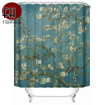 

Apricot Tree Flower Waterproof Thick Shower Curtains For Bathroom Polyester Material 3D Digital Print Mildew Proof With Hooks