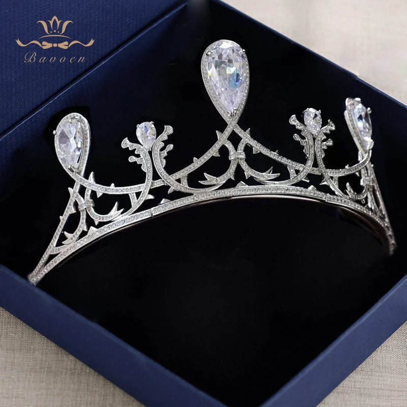 

Bavoen Royal Queen Great Crystal Brides Cronws Headpieces Zircon Wedding Tiaras Silver Bridal Hair Accessories Evening Jewelry