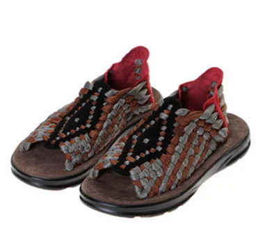 Летние дышащие плетеные туфли мужские сандалии из воловьей кожи трость «Радуга» ленивые туфли тканые туфли - Цвет: Серый