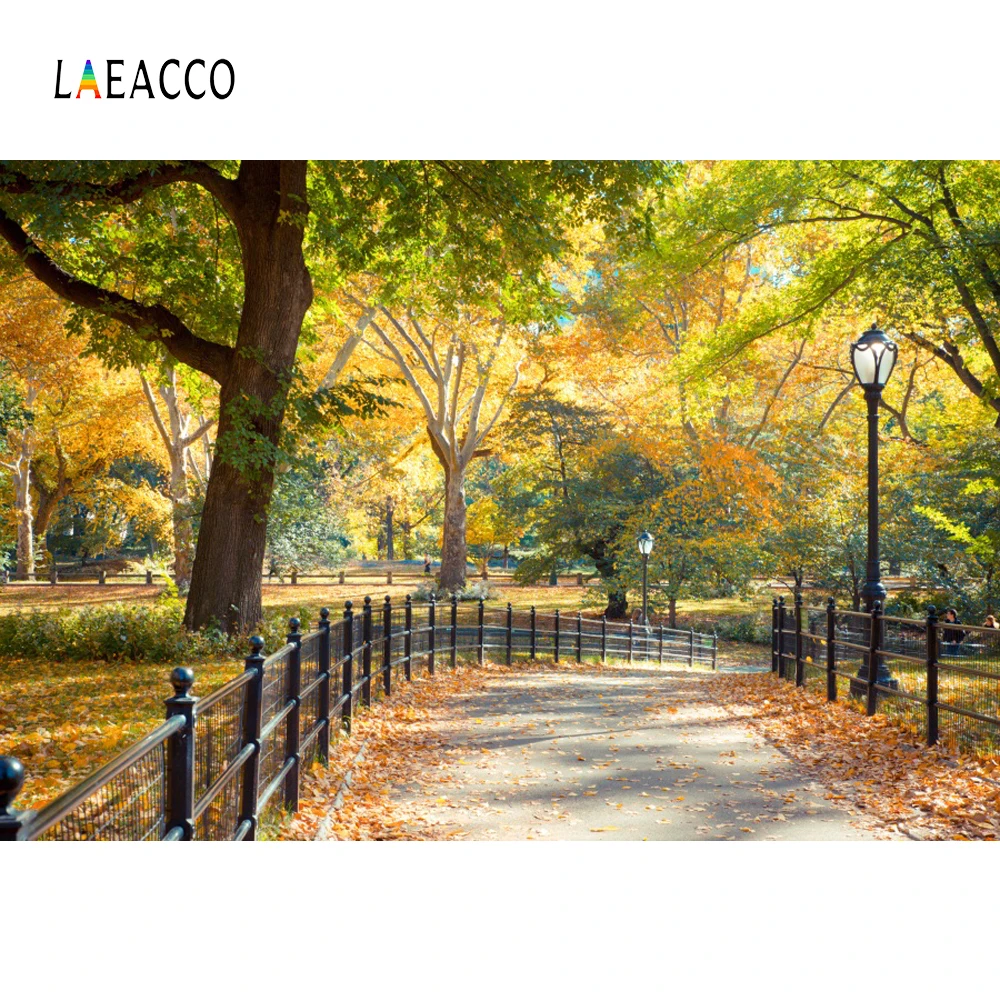 

Laeacco Photo Backdrops Fallen Leaves Park Way Corner Tree Child Natural Autumn Scenic Photographic Backgrounds For Photo Studio