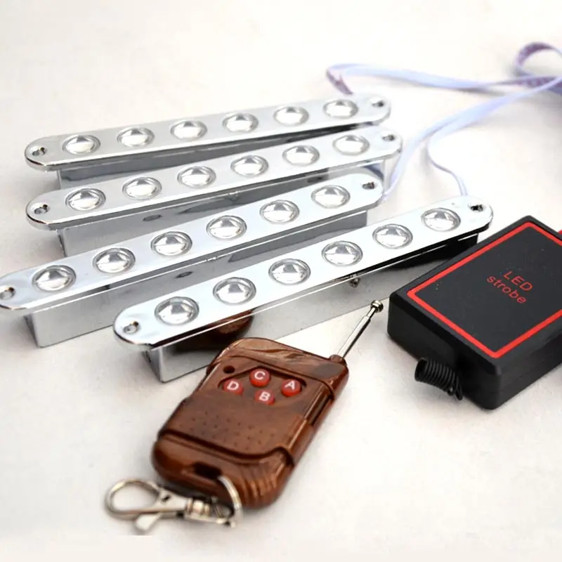 

4*6LEDLED DRL daytime running light 4x6led 24 leds strobe light for car with wireless remote controller red white blue