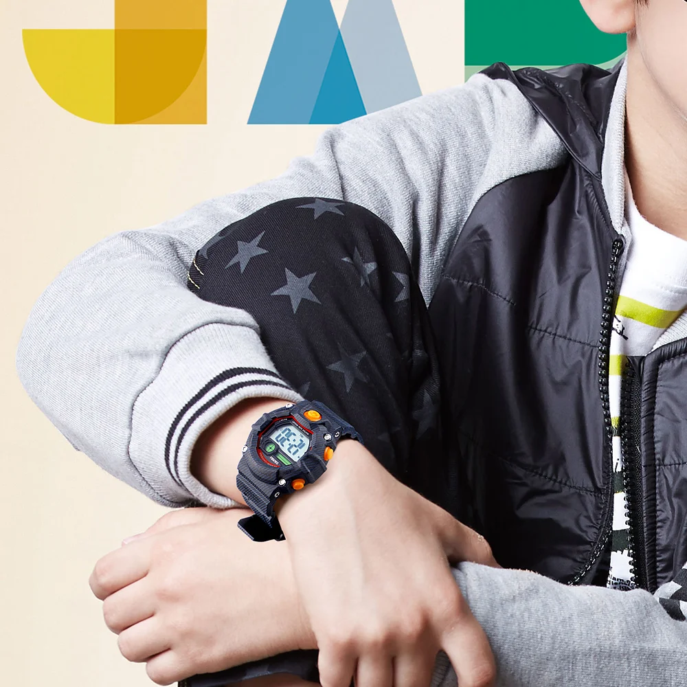 SKMEI детские спортивные часы, модный светодиодный цифровой Кварцевые часы для детей, для мальчиков и девочек, 50 м, водонепроницаемые спортивные наручные часы