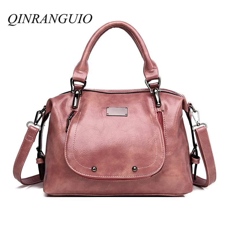 

QINRANGUIO Women Bag Vintage Women Leather Handbags 2019 New Crossbody Bags for Women Solid Soft PU Leather Shoulder Bag Women