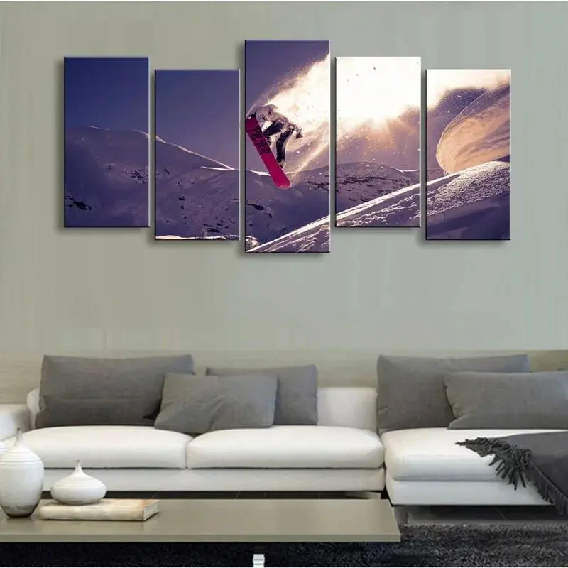 HD Printed painting 5 Piece Snowboarding Canvas Print Snow Split Panels Set Large Wall Art | Дом и сад