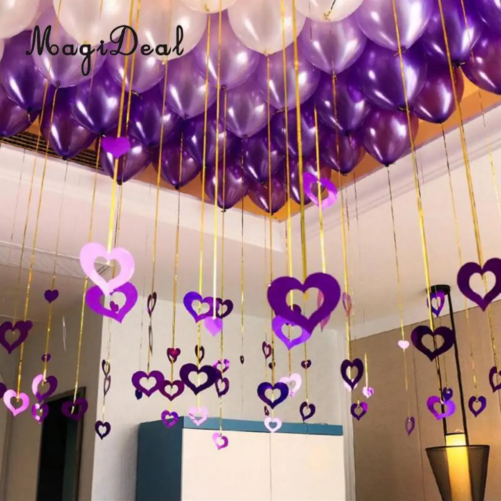 100 Shiny Heart Hanging Foil Balloon Swirl Tinsel Wedding Party Ceiling Decoration
