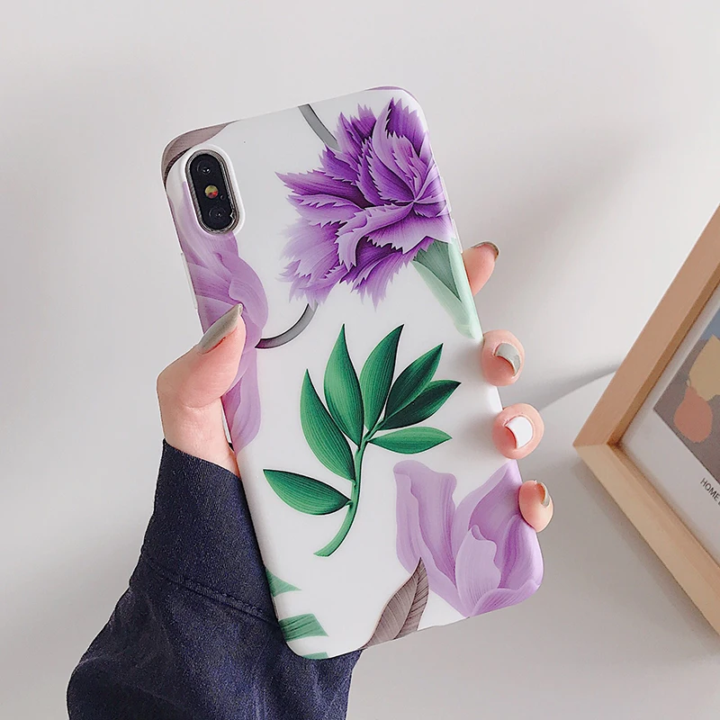 

HDFLYXHJ Retro Flower Case For iphone XS Max Case For iphone X XR 6 6S 7 8 Plus Phone Case Soft Green Leaf Colorful Floral Cover