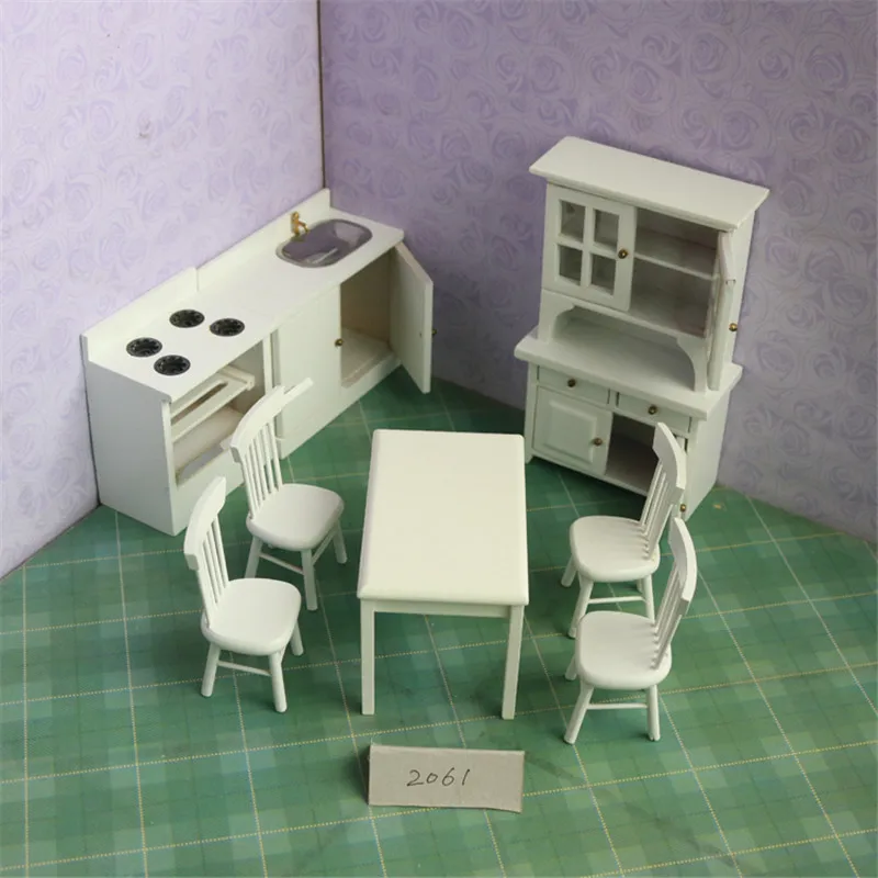 5 piezas Juego de silla mesa modelo Muebles de casa de munecas Blanco 1/12 M5P2 