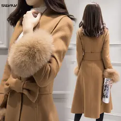 SWYIVY женские шерстяные пальто большой меховой рукав съемный 2018 Зима Новый женский Повседневный тонкий длинный дизайн женские шерстяные