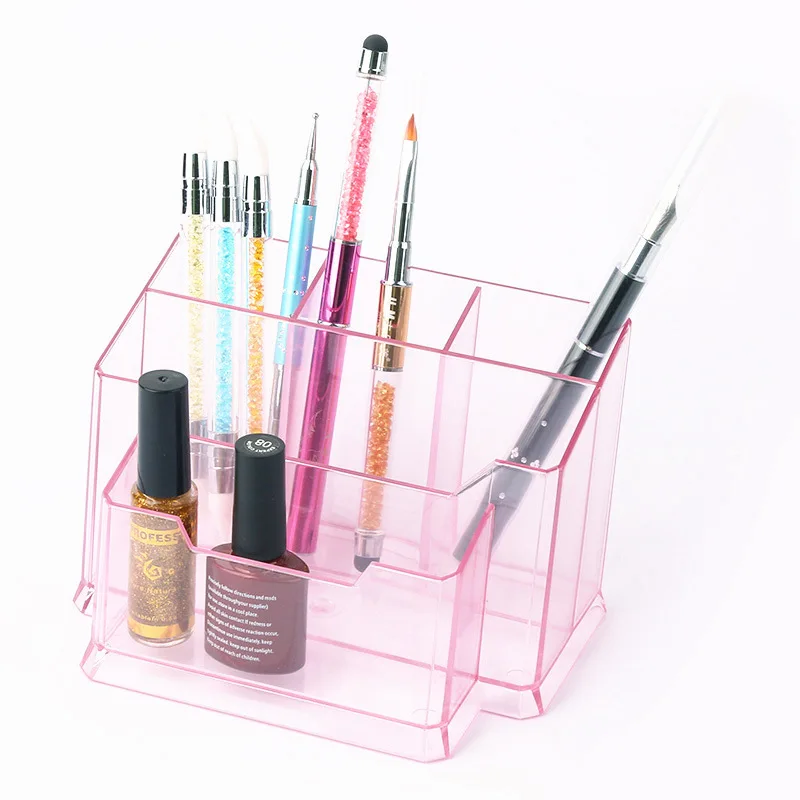 

1Pcs Nail Art Transparent Pen Holder Nail File Storage Box 5 Lattice Nail Polish Makeup Brushes Display Container Manicure Tool