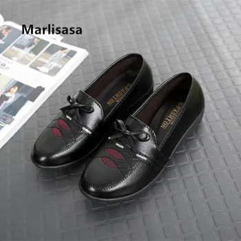 

Marlisasa Zapatos Planos Women Classic High Quality Black Pu Leather Slip on Flat Shoes Lady Cute Bow Tie Shoes Cool Shoes F416