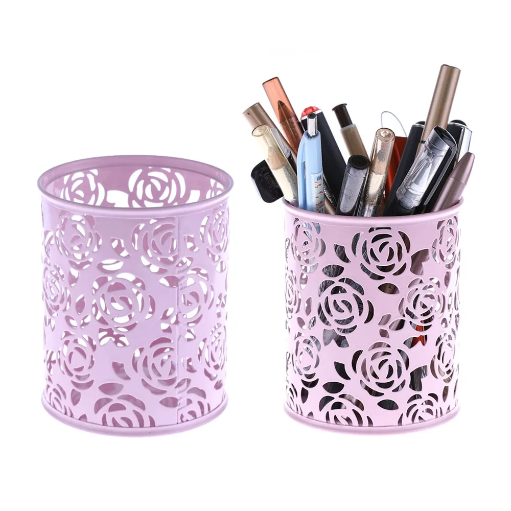 1 шт. DIY модный винтажный металлический цветок розы цилиндрическая полая ручка горшок DIY ручка карандаш контейнер для макияжа Кисти держатели для хранения