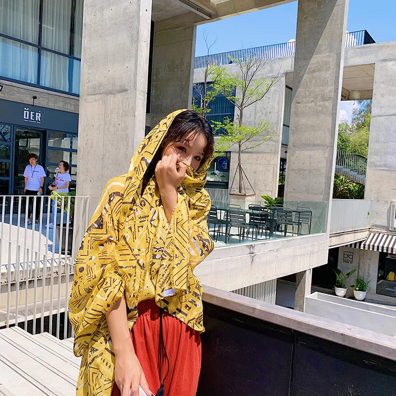 

KYQIAO bufandas invierno mujer women autumn winter Spain style long fresh ethnic yellow print head scarf shawl muffler