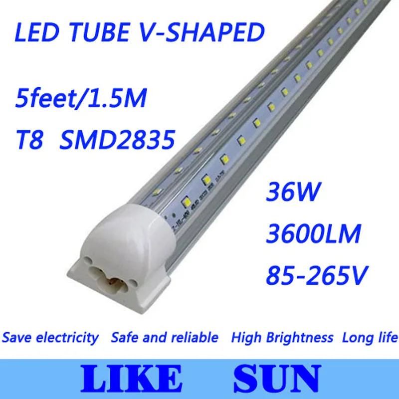 

Free shipping 25pcs/lot Integrated Cooler Door T8 5feet 1500mm 36W SMD2835 3600lm 85-265V V-Shaped led tube light