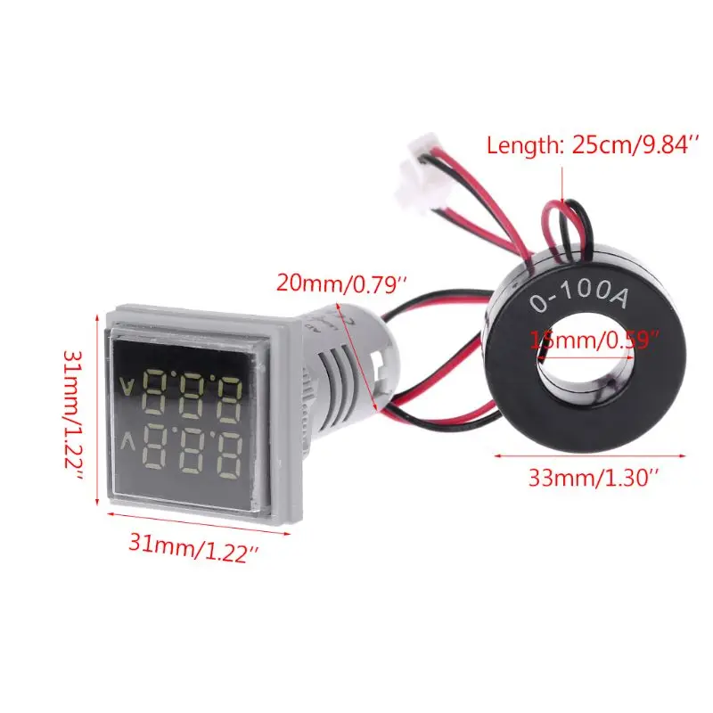 Светодиодный мини-вольтметр с двойным дисплеем, амперметр, измеритель напряжения, ток, тестер переменного тока, 60-500 В, 0-100A